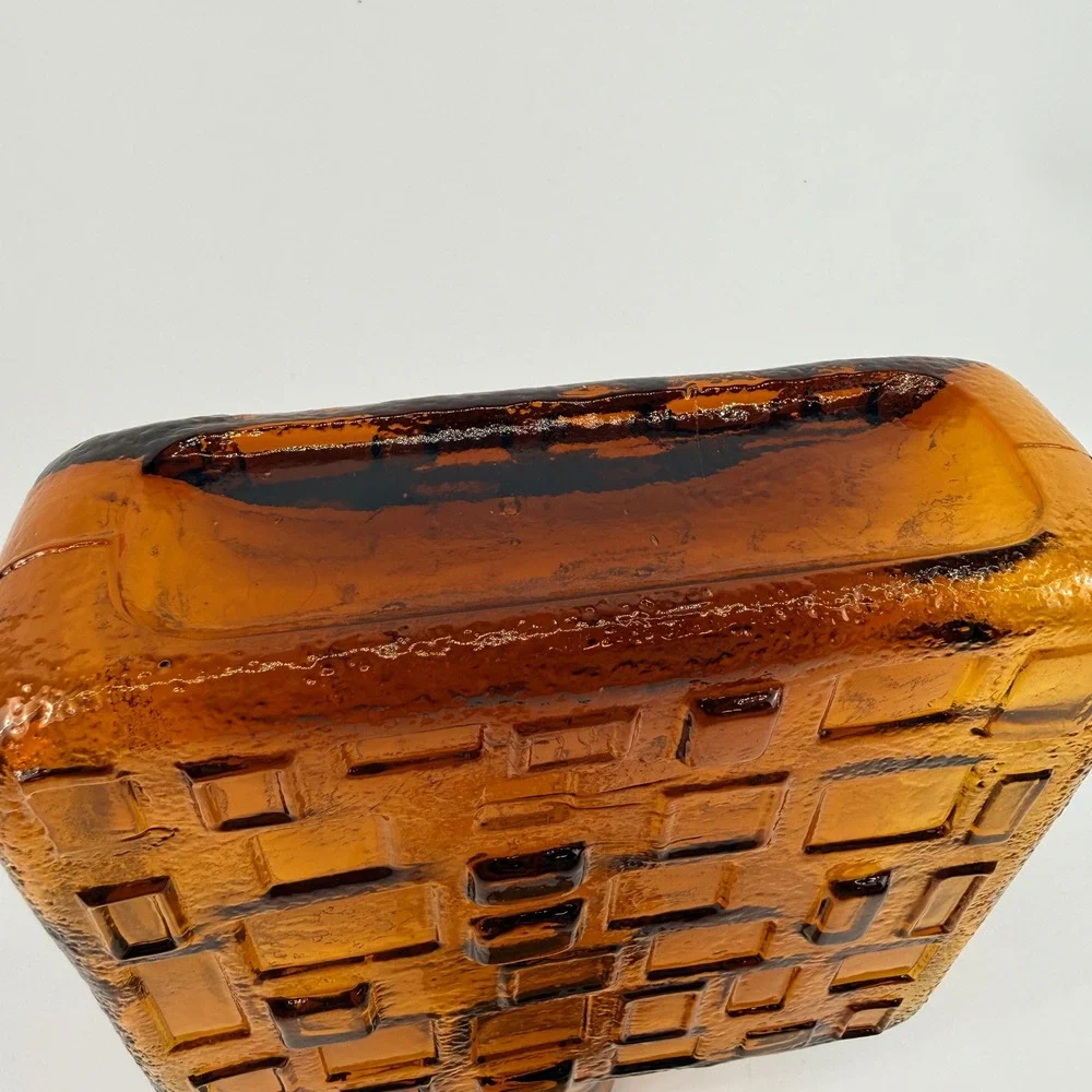 Empoli Brutalist Amber Art Glass Decanter Geometric Bottle Italy MCM